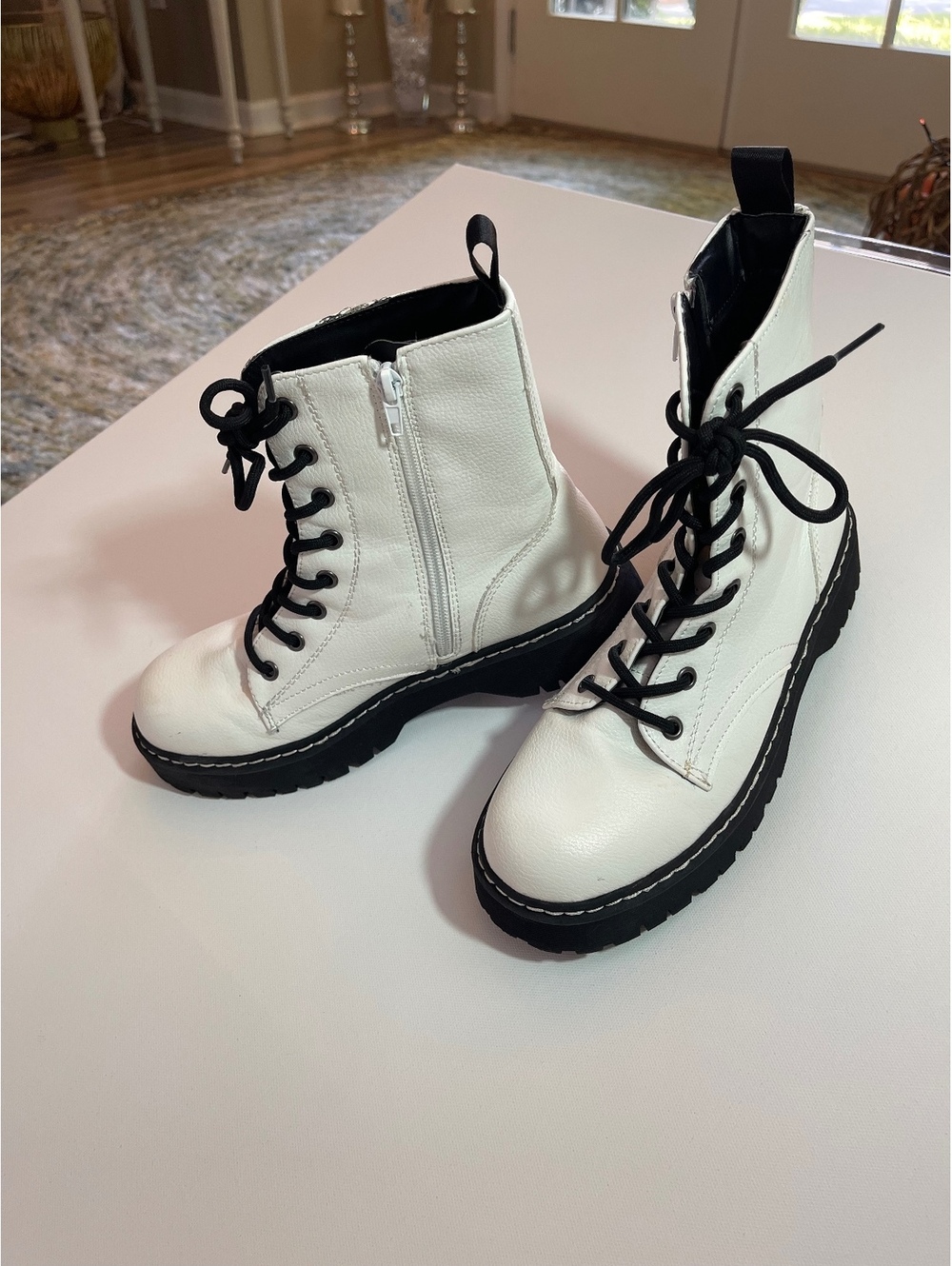 Sincerely Jules White Combat Boots and Black Soles